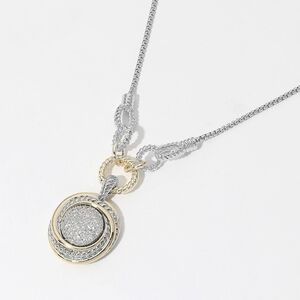 Silver and Gold TWO Tone Round Pendant Necklace